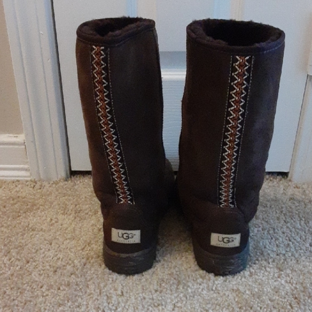 UGG Brown Winter Boots with Patterned Stitching